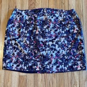 Talbots floral plus size mini skirt in pink, purple, black, and tan